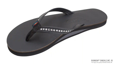 Crystal Collection - Single Layer Arch Support Leather 1/2" Narrow Strap with Crystals