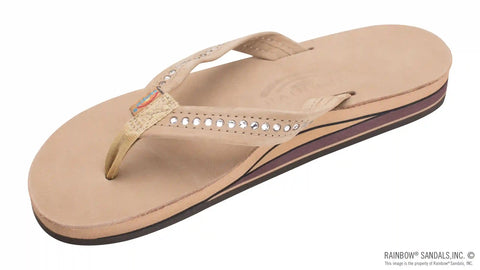 Crystal Collection - Double Layer Arch Support Leather 3/4" Medium Strap w/ Crystals